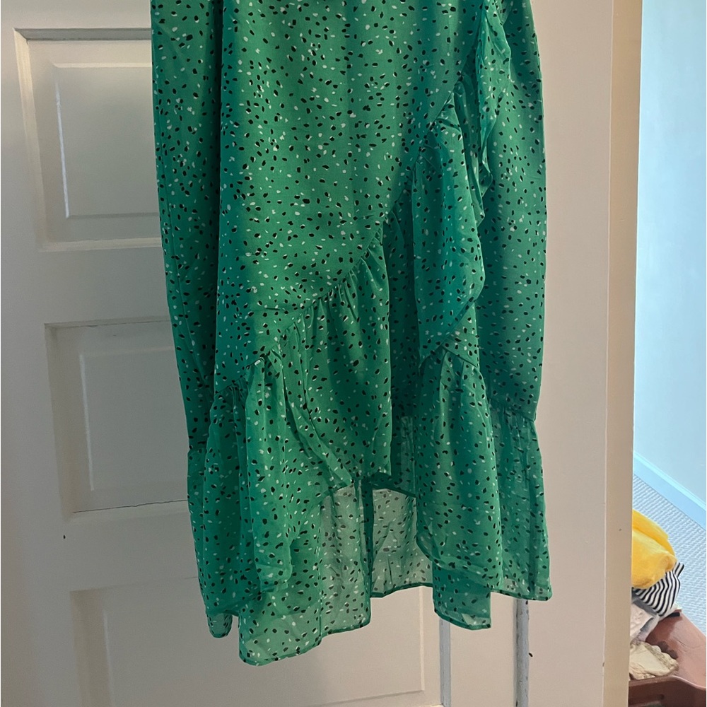 Anne Taylor pseudo wrap midi shirt fully lined, loose tie.